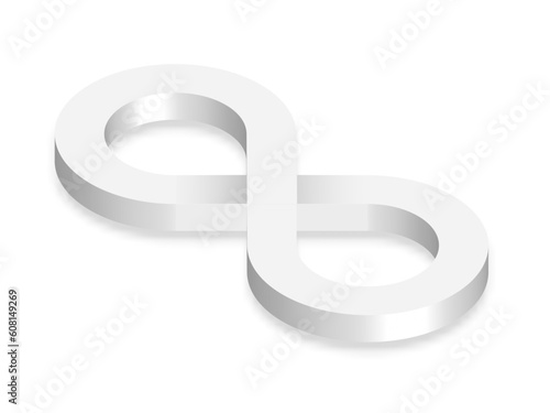 White 3D Infinity Symbol on white Background. Endless Vector Logo Design. Concept of infinity with shadow for your web site design, logo, app, UI. EPS10.