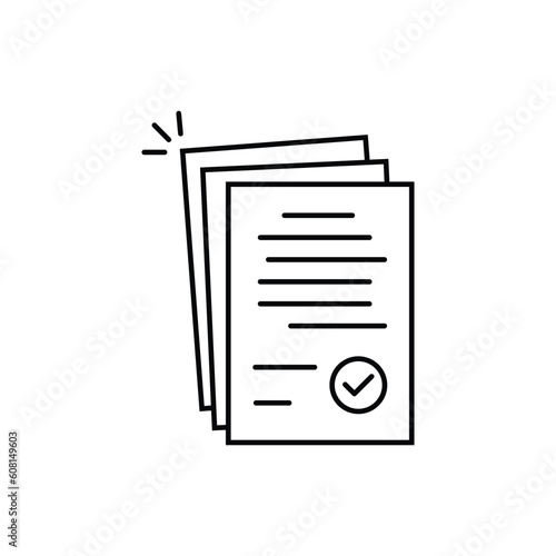 linear pile of license or contract documents. concept of doc checkup with approve seal or correct pact. contour flat trend modern research logo art graphic design isolated on white background