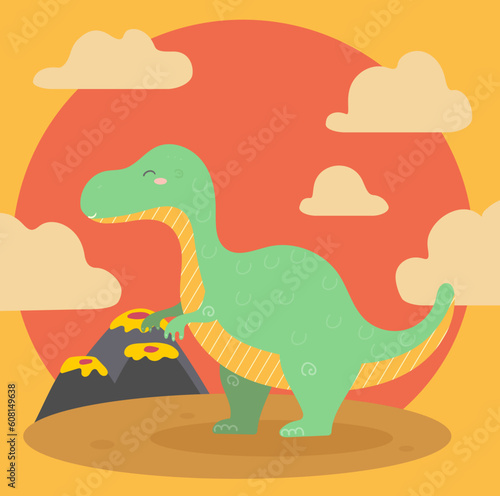colorful dinosaurs in the desert vector illustration