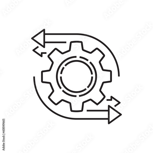 easy operation process with thin line gearwheel. outline trend modern simple recycle or execute logotype graphic design element isolated on white. concept of financial engine or solution realization