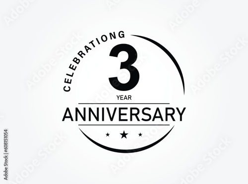 3 years anniversary. Anniversary template design concept, monochrome, design for event, invitation card, greeting card, banner, poster, flyer, book cover and print.