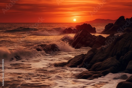 Crimson Sunset over the Sea - Generative AI