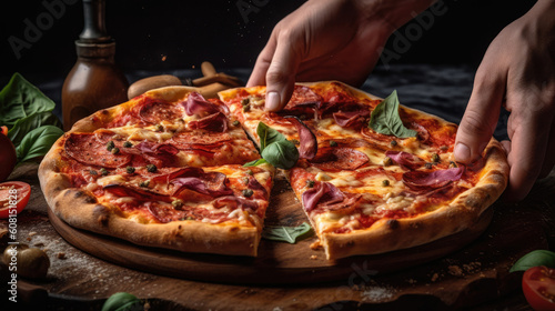 Köstliche Pizza hergestellte aus frischen Zutaten und in einem Steinoffen gebacken