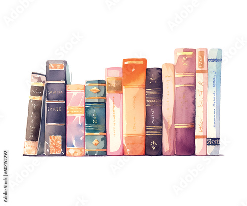 books watercolor for print design. Education, knowledge concept. Hand drawn vector illustration. Vintage vector texture. Old paper.