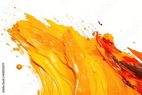 Orange yellow brush stroke isolated on white