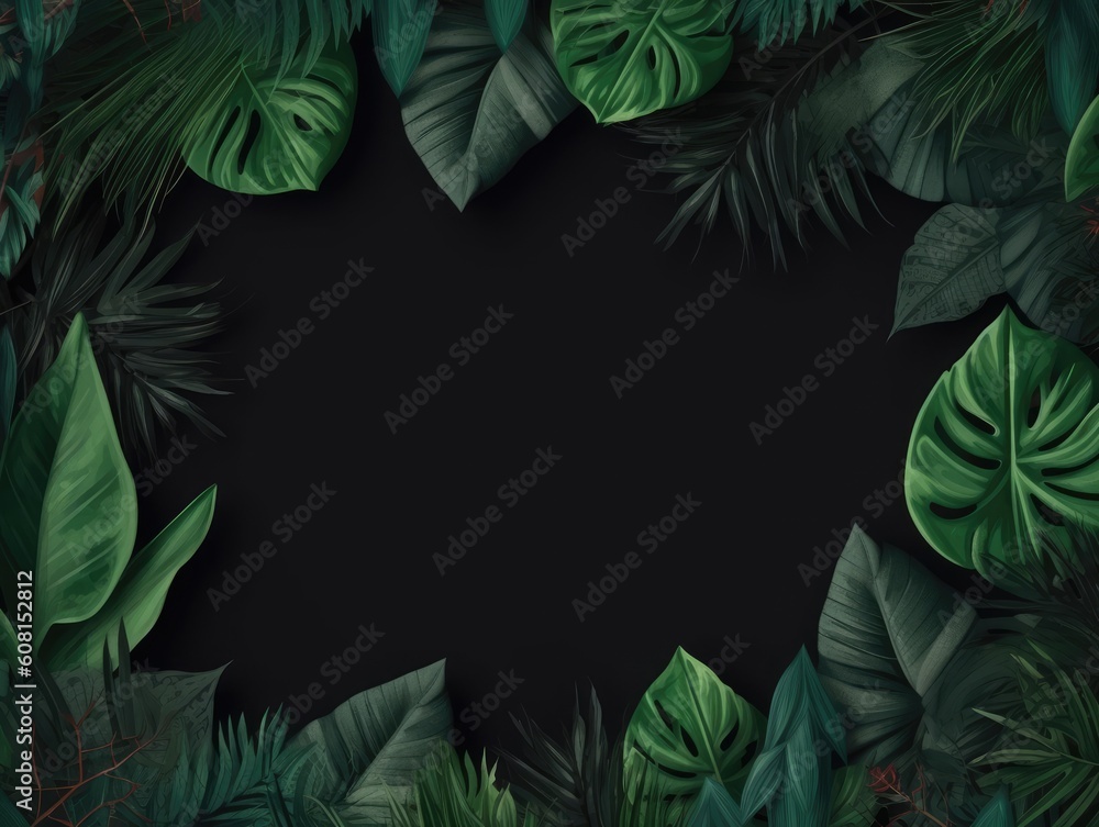 Tropical leaves frame on a blackboard Tropical leaves frame on a blackboard