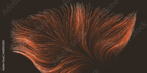 Golden Brown Lit Moving, Flowing Stream of Particles in Curving, Wavy Lines - Digitally Generated Futuristic Abstract 3D Geometric Striped Background Design, Generative Art in Editable Vector Format