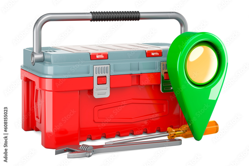Toolbox with map pointer, 3D rendering Toolbox with map pointer, 3D rendering