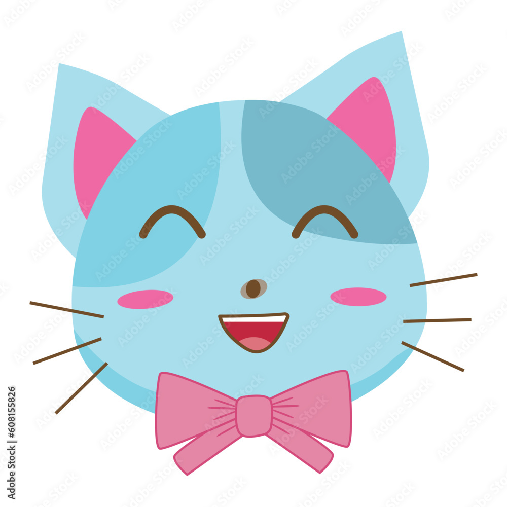 Flat vector illustration. A happy face of a cute blue cat on a white background. Flat vector illustration. A happy face of a cute blue cat on a white background.