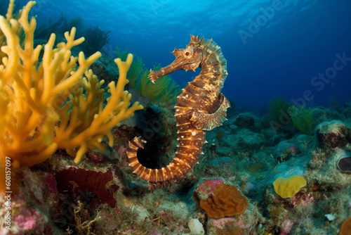 Generatife AI. a cute seahorse in clear water