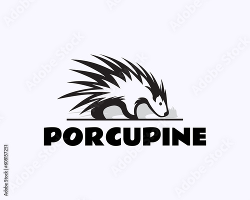 Foto cartoon vector hedgehog porcupine logo icon symbol design template illustration