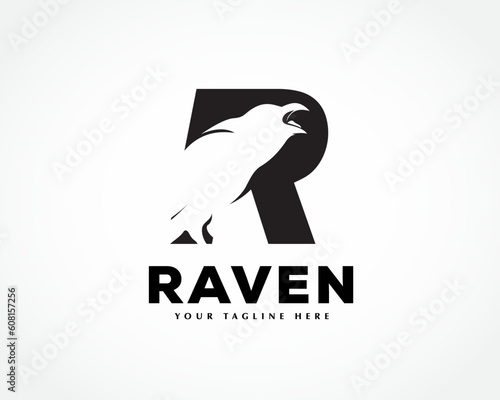 R initial logo raven bird logo symbol design template illustration inspiration