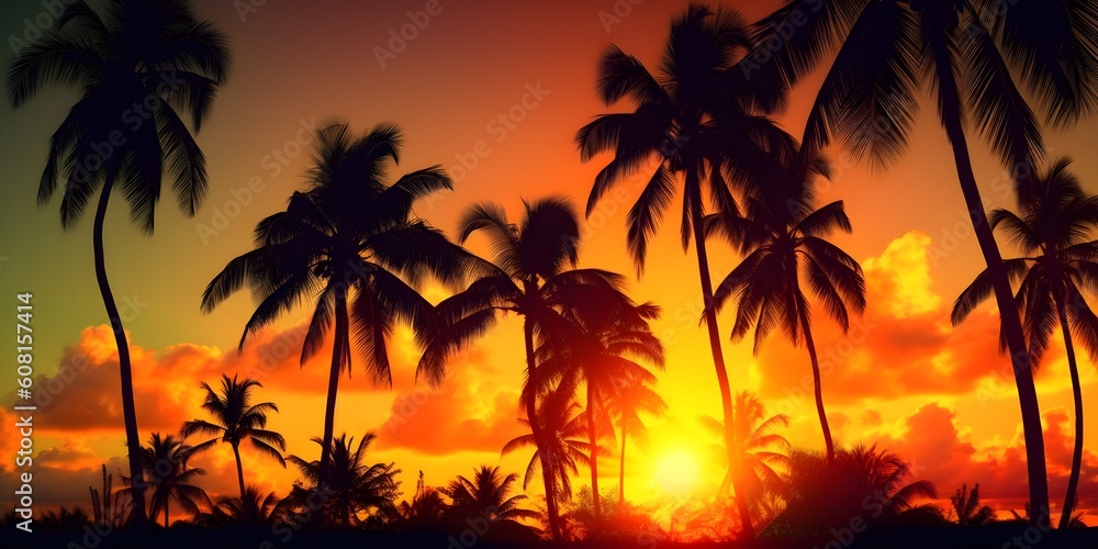 Amazing tropical sunset background, AI generated