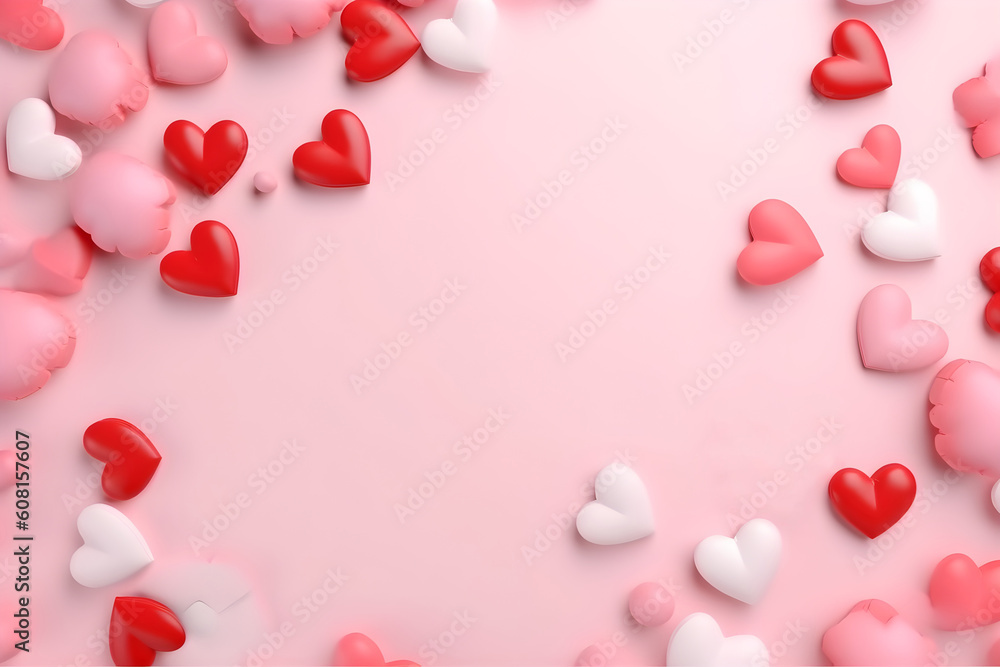 Red hearts valentines day banner background, AI generated
