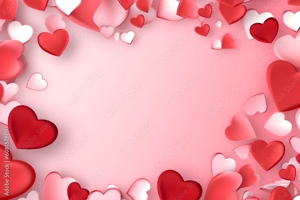 Valentines day background with red hearts and copyspace, AI generated