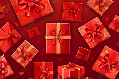 Pattern of red christmas boxes, AI generated