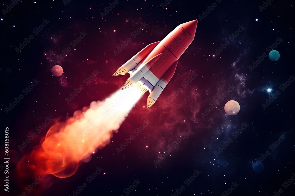Cartoon spaceship rocket in the galaxy, AI generated