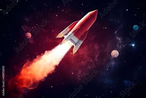Cartoon spaceship rocket in the galaxy, AI generated