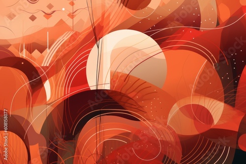 Abstract shapes and lines in warm colors, Generative ai