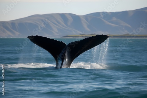 whale tail on the water surface, AI generated © Elena