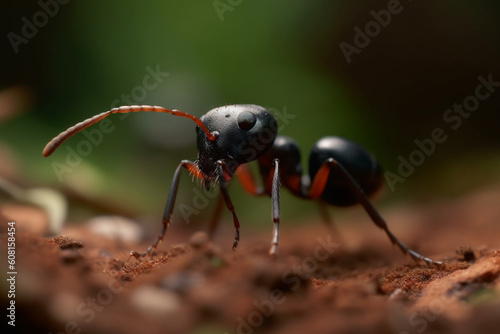 Generative AI. a black ant in the sand