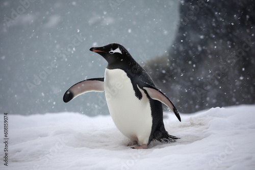 Generative AI. a cute penguin in the snow
