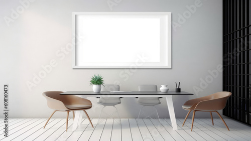 Mock-up white frame for photography with transparency in modern office