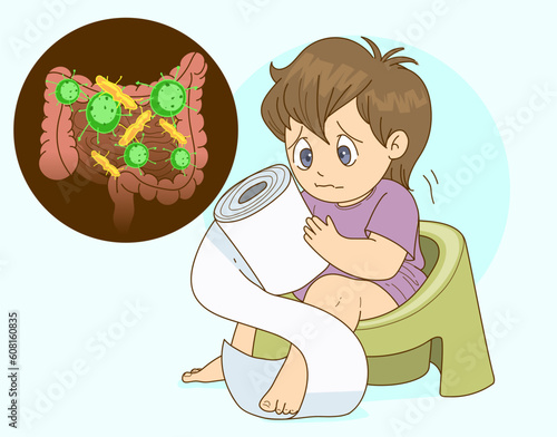 Baby on the potty. Diarrhea. Health problems. Medical illustration. Vector illustration.