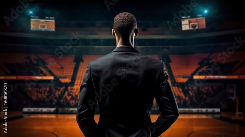 Basketball Coach with Black Jacket, Generative AI, Illustration