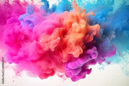 Colorful Paint Explosion with Motion of Ink Dye in Water, Generative Ai.