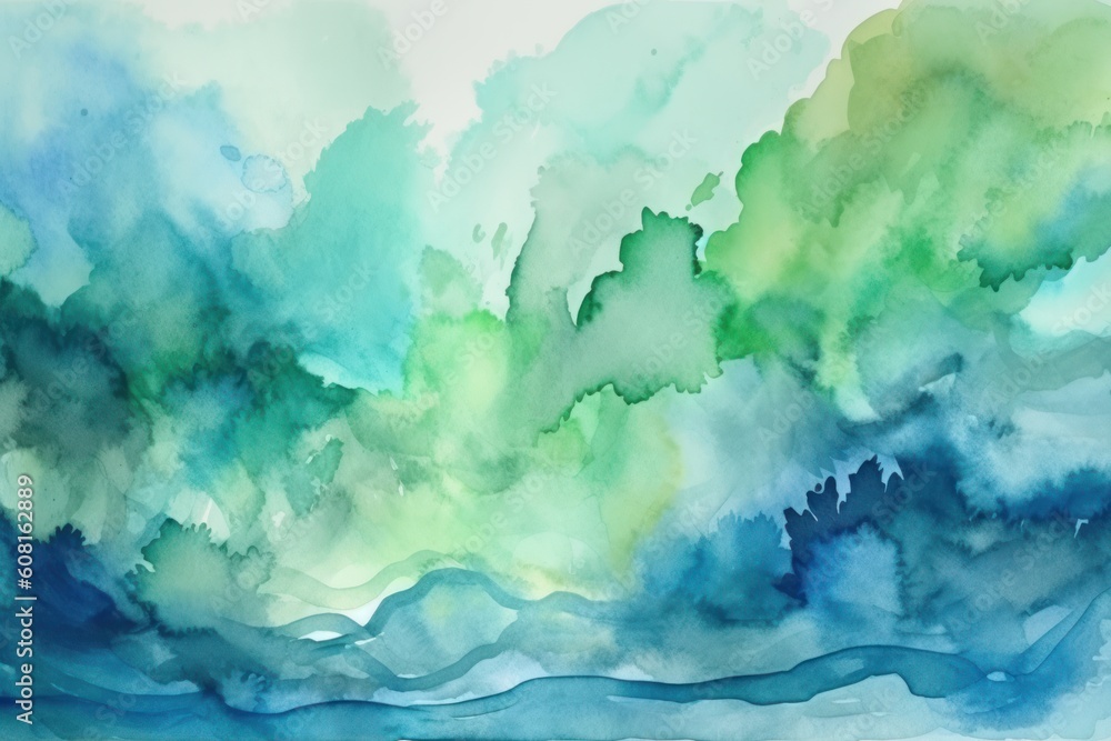 Abstract watercolor background in shades of blue and green