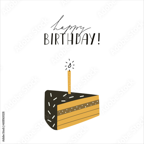 Birthday card. Awesome cream puff iwith birthday candle, children's birthday party, birthday cake. Vector card with nice animals.
