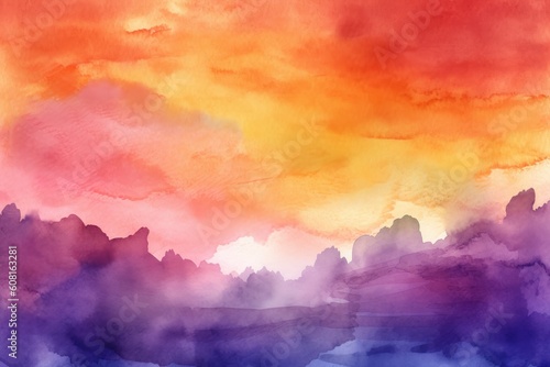 Abstract watercolor background sunset sky orange purple  Generative ai