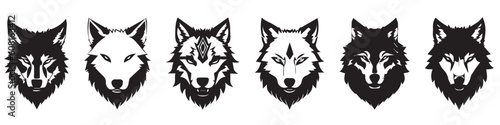 Heads of a wolf set. Styling the head for your design. Vector illustration, isolated objects.EPS 10