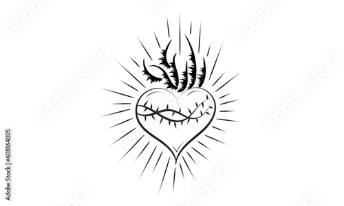 Sacred Heart Of Jesus With Rays Vector Illustration for print or use as poster, flyer, card, tattoo or T Shirt