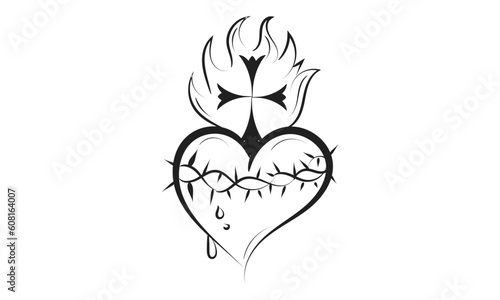 Sacred Heart Of Jesus With Rays Vector Illustration for print or use as poster, flyer, card, tattoo or T Shirt