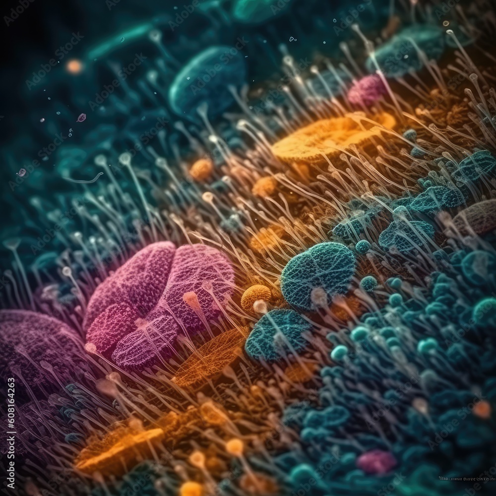 Microscope Color Scheme Vivid Colors of Microscopic Spores: A High-Detailed Electron Microscope ...