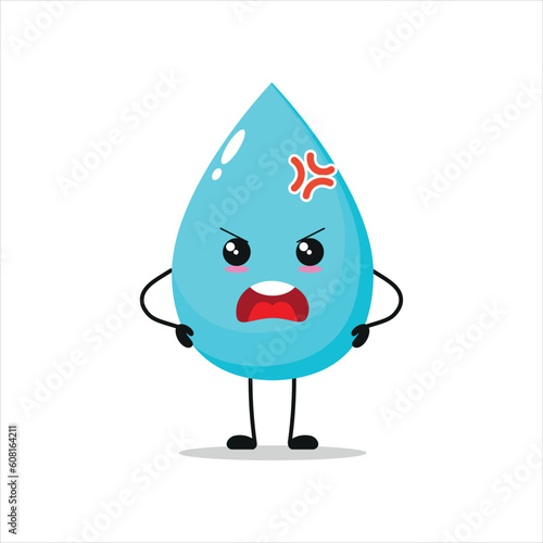 angry water drop cartoon fuming stand alone. aqua activity vector illustration flat design.