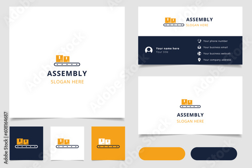 Assembly logo design with editable slogan. Branding book and business card template.