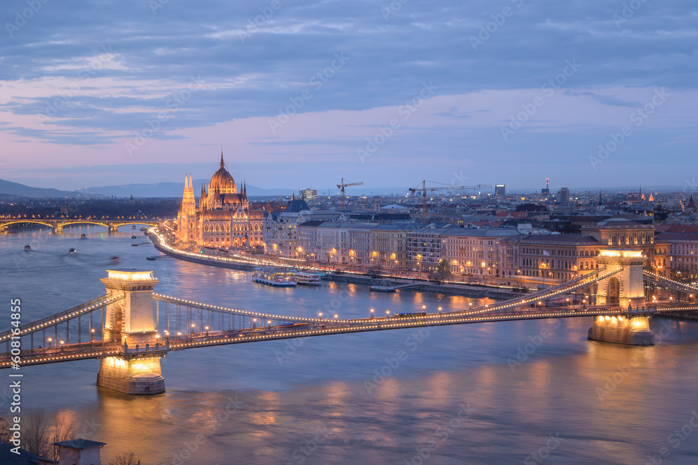 Panoramic View of Budapest at Dusk, Hungary