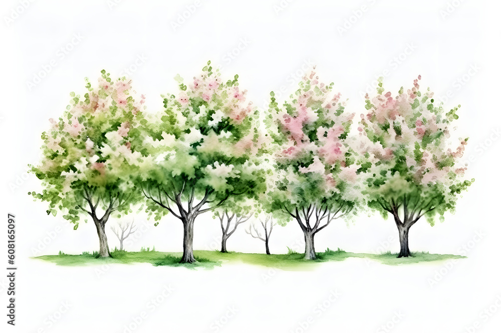 Obraz premium Watercolour Spring blooming tree isolated on white background