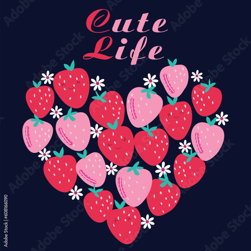 illustration design of strawberries with blue background for shirts