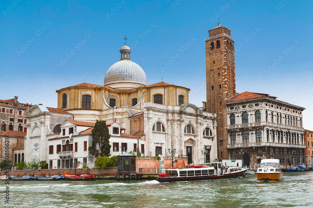 View of the Church of Saints Jeremiah and Lucia and Palazzo Labia from the Grand Canal. Venice, Italy