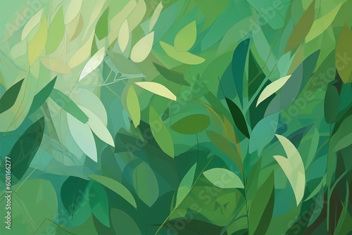 Abstract green background with leaf like shapes, generative ai