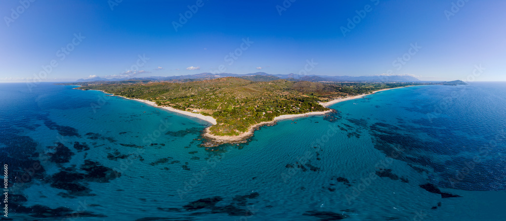 aerial view of muravera beach, costa rei, sardinia, italy