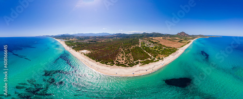 aerial view of muravera beach, costa rei, sardinia, italy photo