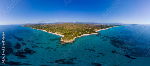 aerial view of muravera beach, costa rei, sardinia, italy