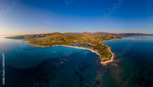 Aerial view of La Cinta beach in San Teodoro, Sardinia, Italy