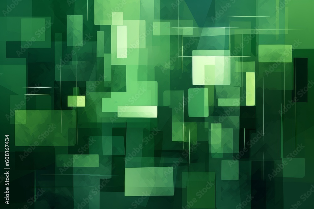 Abstract green background with overlapping rectangulars, Generative ai