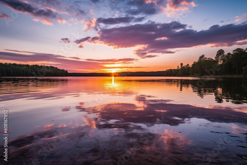 A calming sunset over a tranquil lake, mental health Generative AI